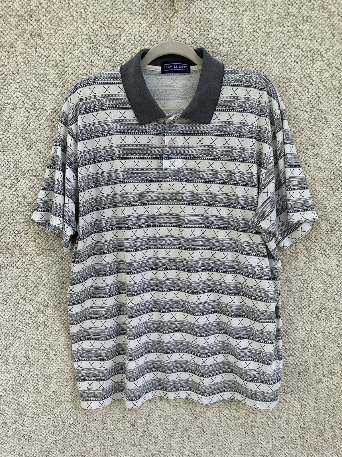 FILA Polo Savile Row uomo bianco medio grigio a righe mazze da golf rugby