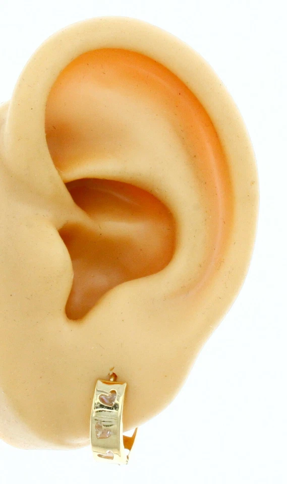 New Real 14K Solid Yellow Gold Heart design Reversible Huggies Hoop Earrings  - Image 2 of 4