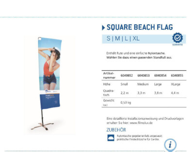 Beachflag - Squareflag S+M+L+XL - Rute -  Sonderposten - Neuware