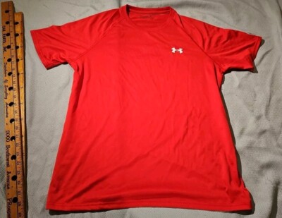Under Armour Shirt Mens Medium Red Loose Heatgear Preformance Logo Casual Tee 