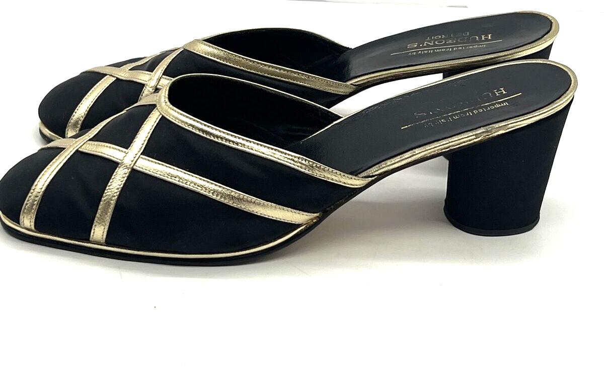PANTOFOLA D’ORO Hudson's Detroit Slipper Mule Donna 8 5 M Nero Satinato Oro Made in Italy Slide