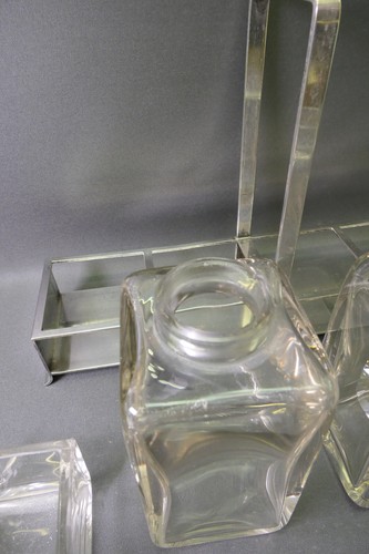 Art-Deco, WMF Menage, vinagre, aceite, 2 salinas, vidrio, metal plateado, 29x7x19 cm - Imagen 13 de 17