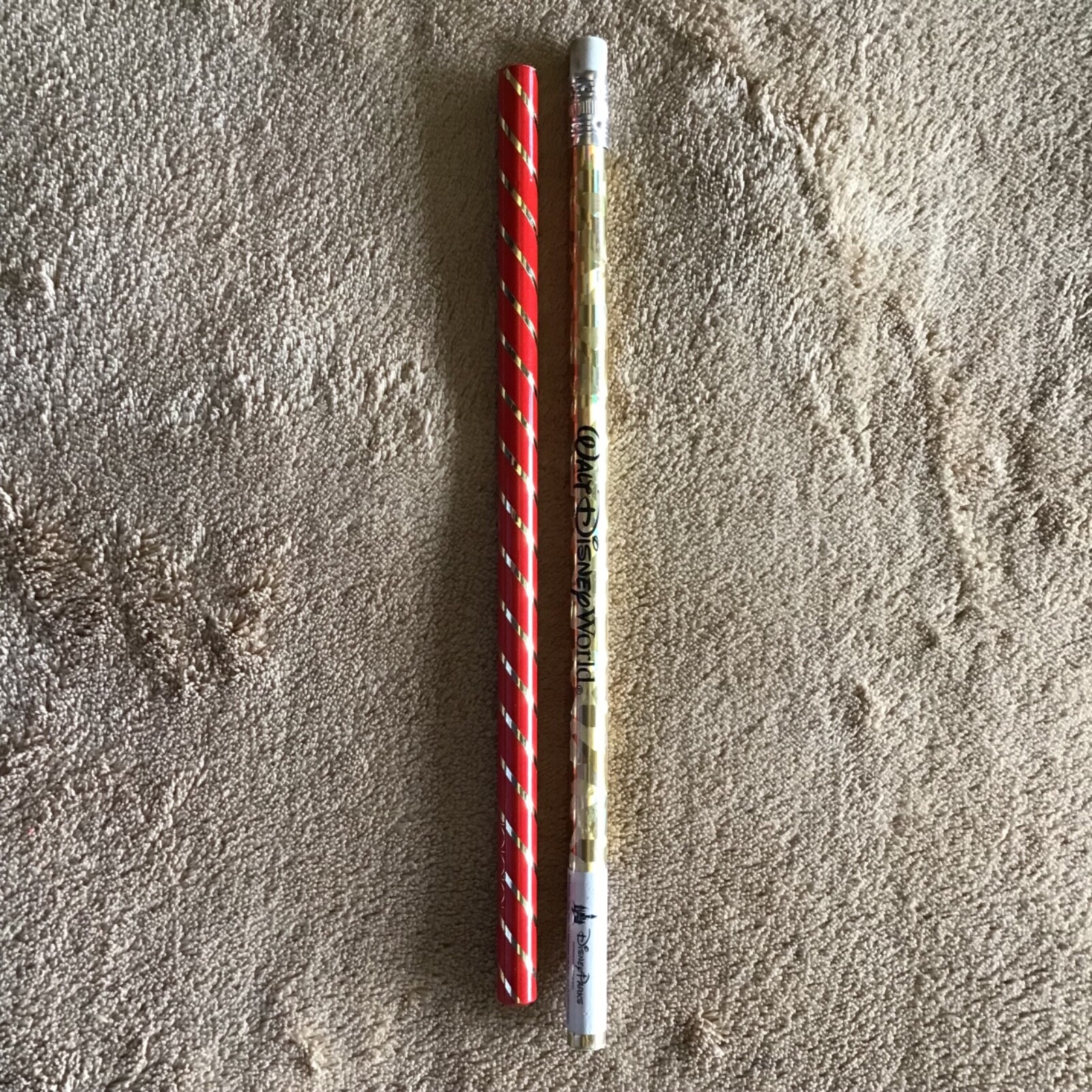 Disney World Parks Gold Red Eraser Pencils ADI Christmas Sparkle Stripe-image