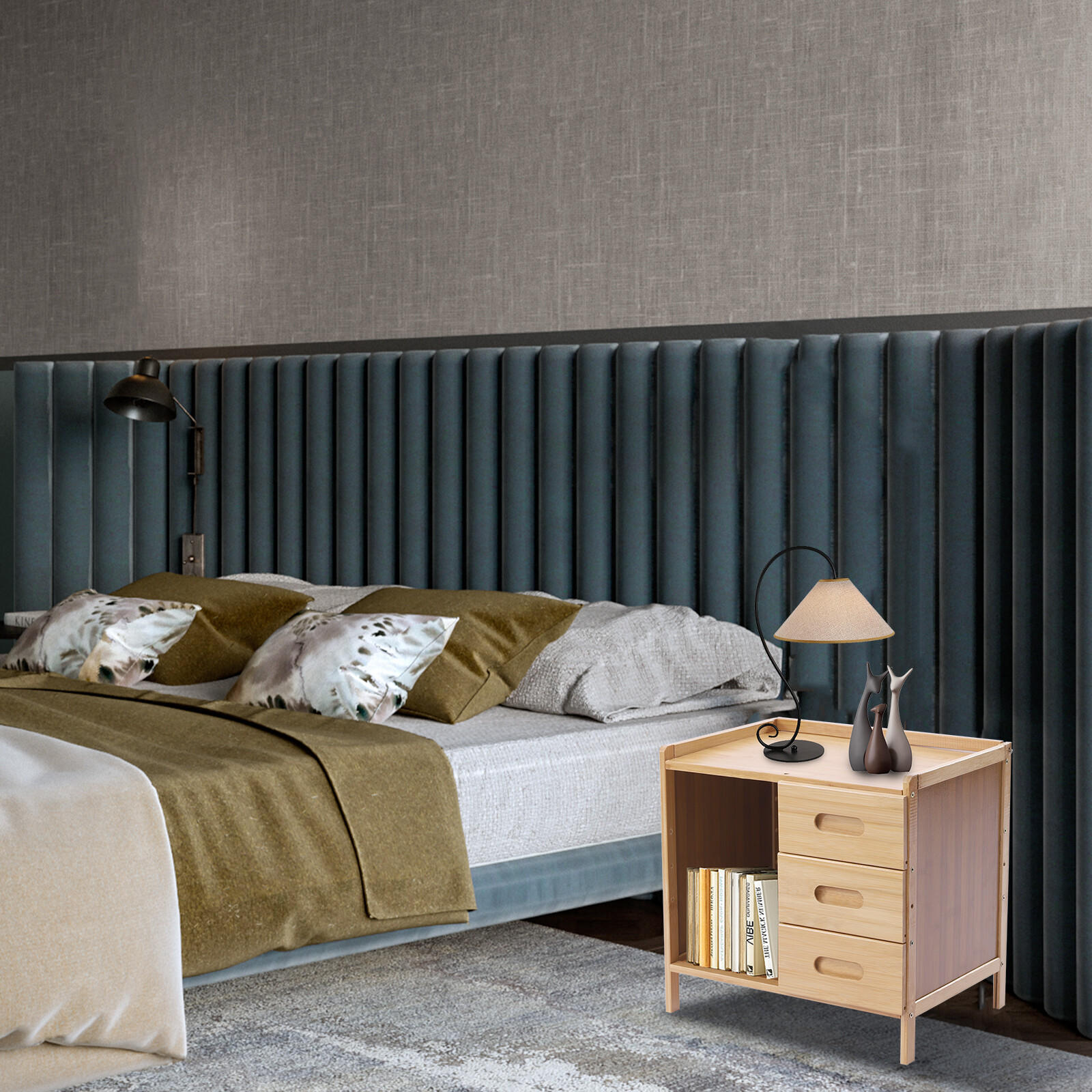 3-Tier Bedside Table with Drawers and Storage Organizer