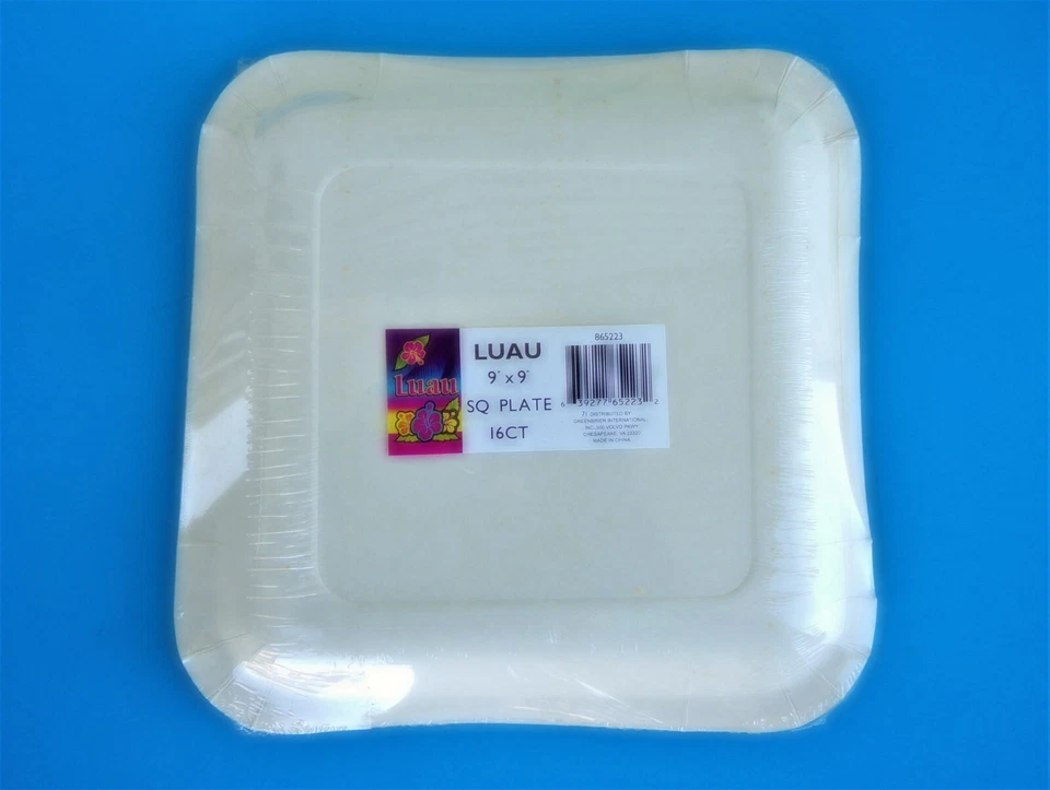 Platos de papel de fiesta Luau (16 quilates) 9" x 9" tema isla hawaiana nuevos en paquete vendedor de EE. UU. Foto 2 de 3