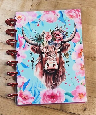 Highland Cow Flowers Cover Set 4 use w/ TUL/Arc (8 disc) Planner~
