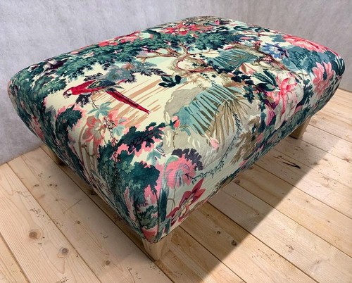 NEW Large Footstool in Linwood Jungle Rumble / Leopard LF1986C/001 Velvet Fabric - Picture 3 of 6