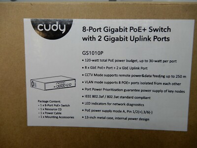 Cudy GS1010P 10-Port Gigabit Ethernet Unmanaged PoE Switch with 8 x PoE+ @ 12...