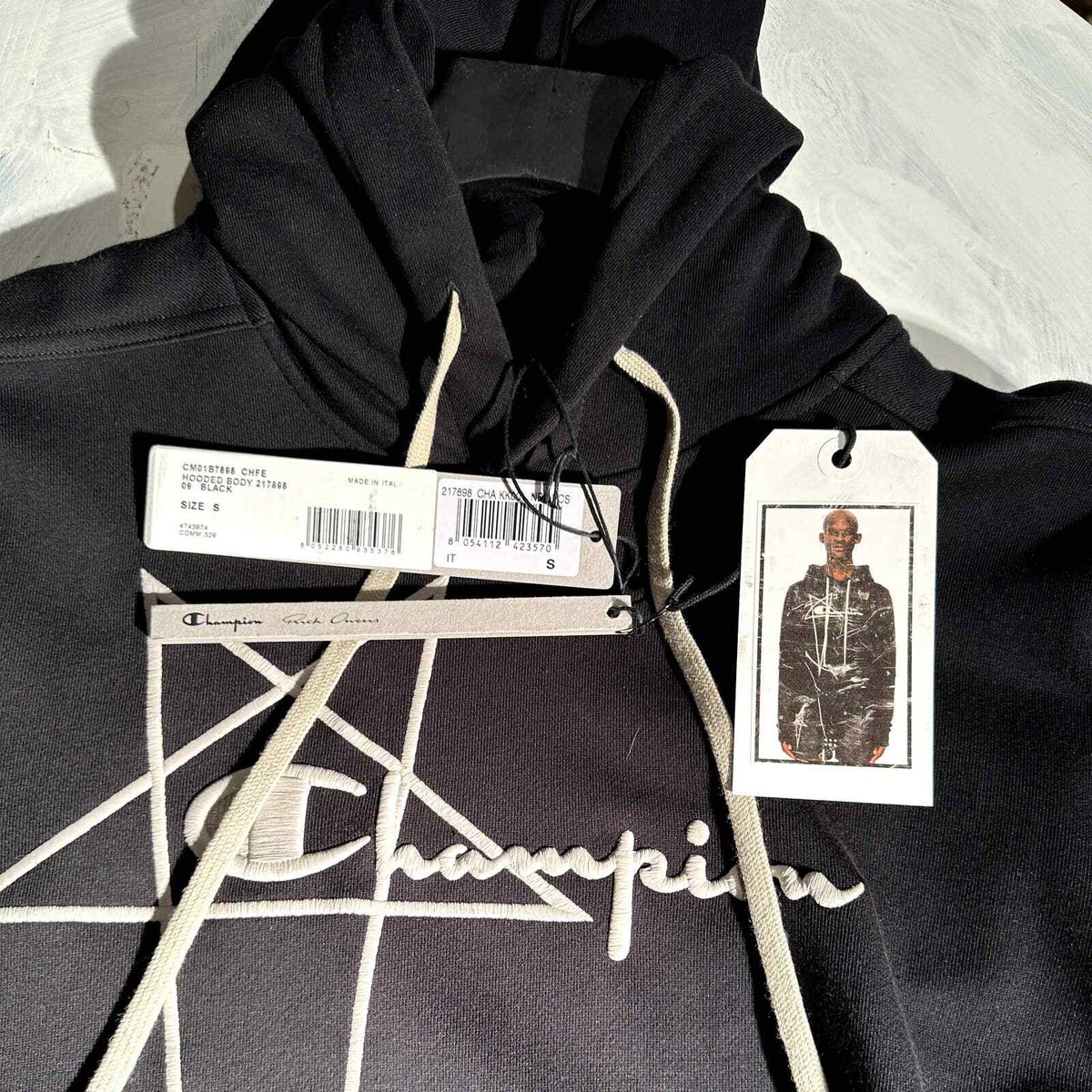 Brand New] Rick Owens x Champion Black Snap-Button Bodysuit Hoodie