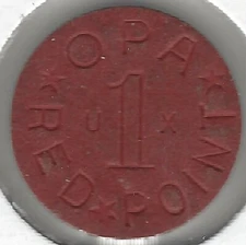 WWII Ration Token, OPA Red 1 Point, Letters U X, Office of Price Administration