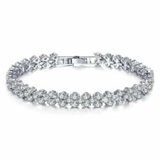Womens Swarovski Elements Crystal Bracelet Bangle Silver Plated Bargain New UK