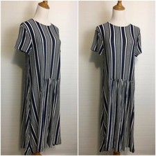 NWT ZARA Trafaluc Womens sz Small/XS Blue White Striped Short Sleeve Knit Dress
