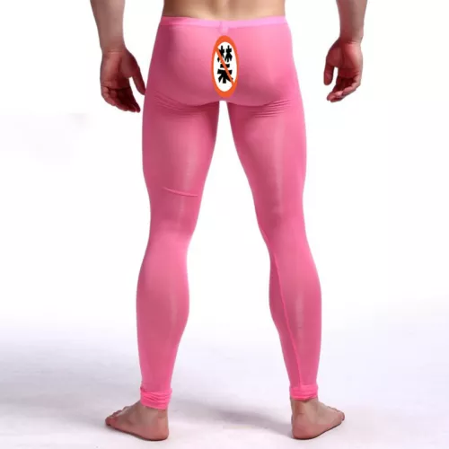 Men Sexy Ice Silk Leggings Sheer See-through Slim Tight Long Johns Trousers - Picture 14 of 33