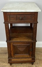 Bedside Table Antique French Marble Top Oak Cabinet Carved Cupboard LOT 6352