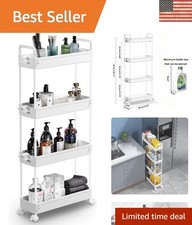 Slim 4-Tier Rolling Storage Cart - Stylish Bathroom Kitchen Organizer in White