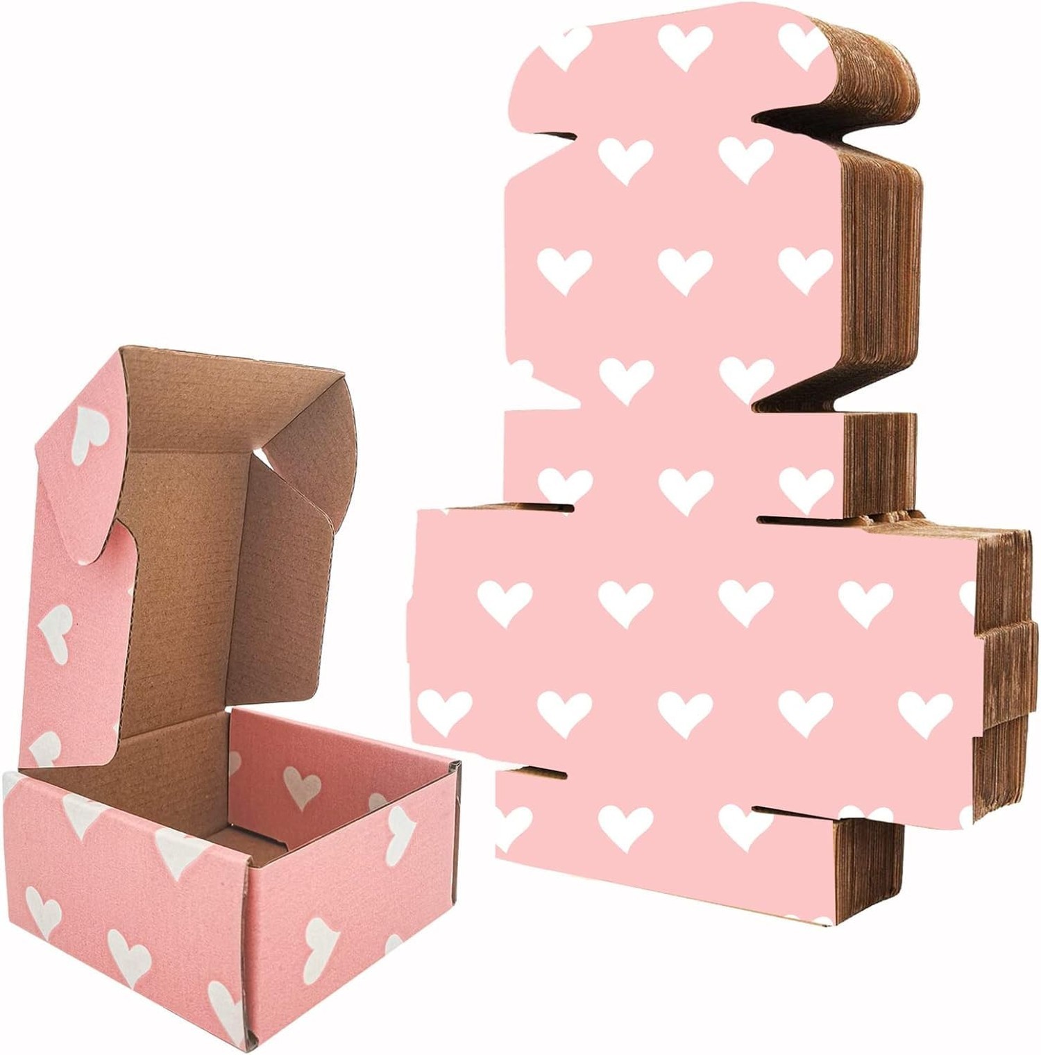 25 Pack Baby Pink Hearts Shipping Boxes, 4 x 4 x 2 inch Recyclable ... Fast Ship
