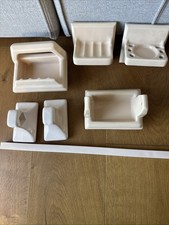 Vtg Pink/Beige Bathroom Wall Mount Toothbrush Soap TP towel bar Shower soap dish