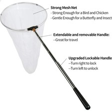 Foldable Professional Butterfly Net - 12" Ring, 24" Deep, Lightweight Design