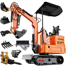 B&S 1Ton Mini Excavators Hydraulic Thumb 7 Attachments Combo USA STOP FREE SHIP
