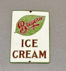 VINTAGE 12” BREYERS ICE CREAM PORCELAIN SIGN GAS OIL CAR TRUCK MOTORCYCLE