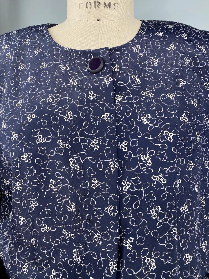 Vestido Vintage TALLA EXTRA GRANDE 12 XL Azul Marino Blanco LESLIE FAY Años 80 90 Modesto Foto 2 de 4