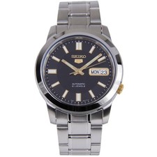 Seiko Men's Watch Seiko 5 Automatic Black Dial Silver Tone Bracelet SNKK17K1