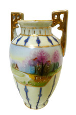 VINTAGE NIPPON HAND PAINTED SCENE 2 HANDLED URN PORCELAIN AMPHORA VASE