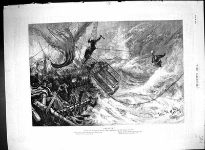 Altes 1889 Schiff Stürmische Seenotrettung Hemy Street Szene Mai Feier Sou 19.