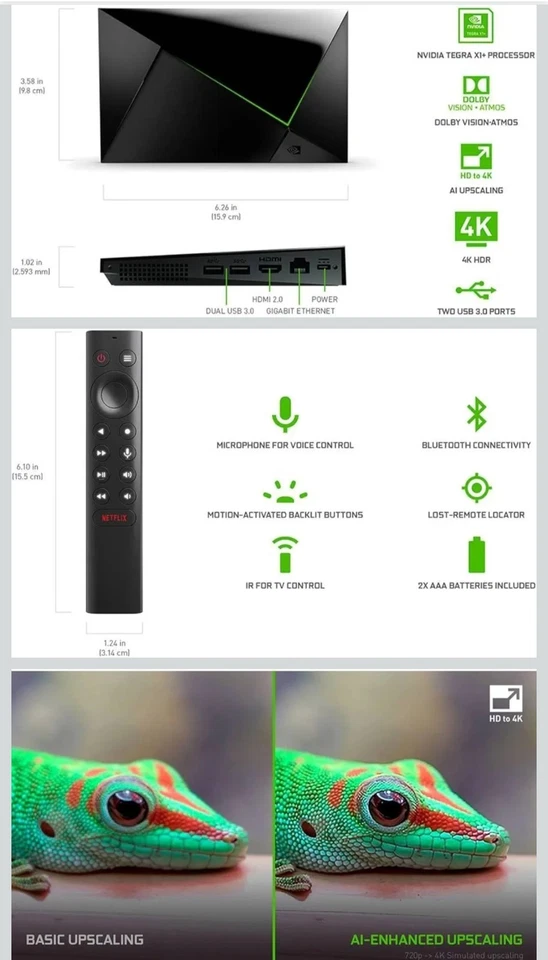 64NVIDIA SHIELD Android TV Pro Streaming Media Player, film in 4K HDR. - Immagine 3 di 4