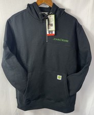 John Deere Men's MEDIUM Black 1/4 Zip Hoodie Sweatshirt NWT