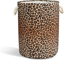 Leopard Print Laundry Basket with Handles Collapsible Laundry Hamper Waterproof