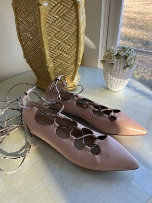 Coach Justine Leather Beige/Soft Pink Lace-Up Ballet Flat Snake