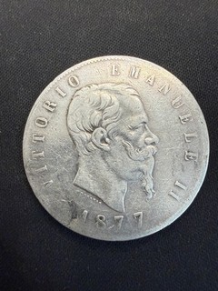1877 R 5 Lire Italy Silver .900 Lot 4201