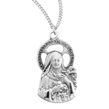 St Therese of Lisieux Cut Out Sterling Silver Medal Medal Necklace, 18" Chain