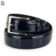 Cintura blu lucida di vernice da uomo elegante cinta vera pelle per cerimonia