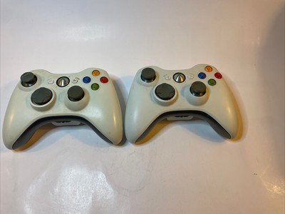 TWO OEM Original Microsoft Xbox 360 Wireless Controllers White *In Need Of TLC*