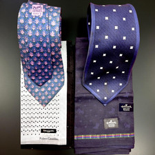 Set Necktie Silk : Hermes Paris & CWC Blue +2 Handker Gordon London & Hallmak(49