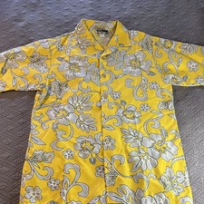 ODO Vintage Y2K Men's Large Hawaiian Shirt Yellow Hibiscus Beach Tropical