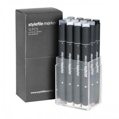 Stylefile Marker 12 Stück - Neutral Grey - Alcohol Ink Zeichnen Farbmarker