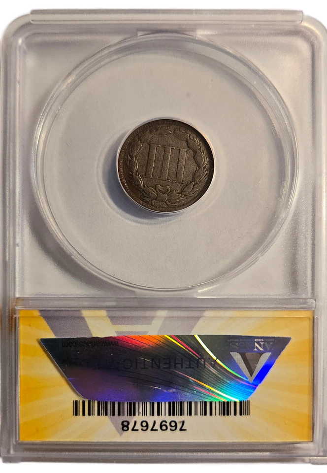 1872 3cn Copper Nickel Three-Cent ANACS VF25 Details - Corroded - Image 3 of 3