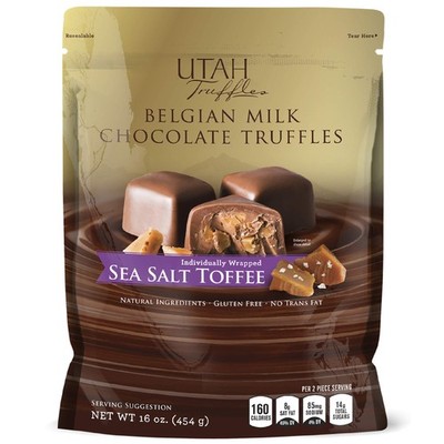 Utah Truffles Belgian Milk Chocolate Toffee Individually Wrapped Pouch, Natur...