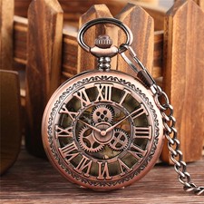 Vintage Style Hand Wind Up Pocket Watches for Men Mechanical Watches with Chain