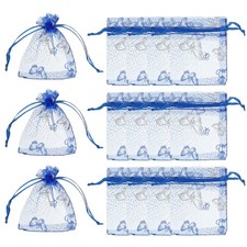 Organza Bag, 100 Pcs 2.8 x 3.5 Inch Butterfly Mesh Pouch, Sapphire Blue Silver