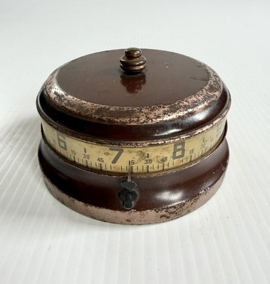 Vintage 1930's LUX Mystery Rotary Copper Tone Tape Measure Clock, WORKS