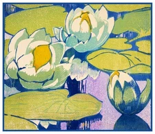 Water Lily Flowers by Scottish Artist Mabel Royds Counted Cross Stitch Pattern