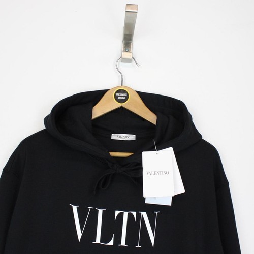 Valentino Black and White VLTN Print Spellout Hoodie Sweatshirt - Picture 1 of 5