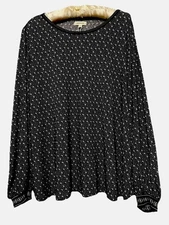Max Studio Top 1X Cute Black White Stretch Knit balloon Sleeve Boho Shirt Blouse