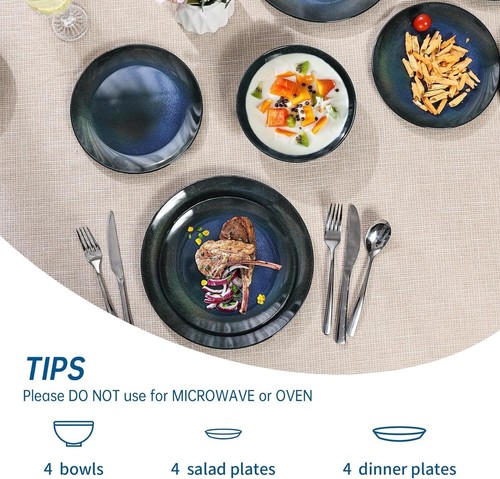 Melamine Dinnerware Set 12Pcs Unbreakable Dinner Plates and Bowls Set for 4 BPA - Picture 12 of 12