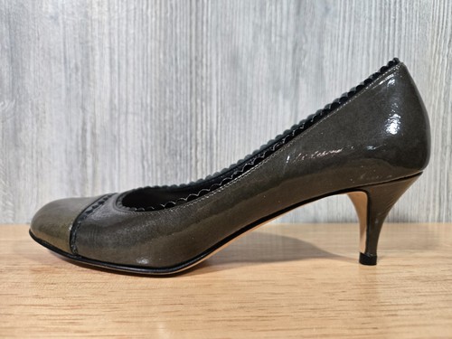 Butter Green-Gray Patent Leather Glossy Slip-On Heel Pump Shoes - Size 7 - Picture 6 of 12
