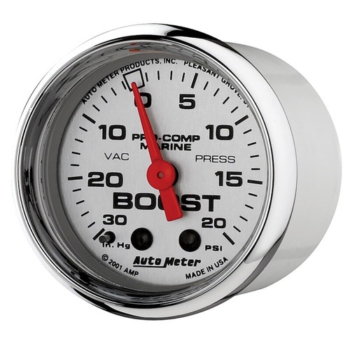Autometer 2-1/16in 0-30HG/20PSI Vacuum/Boost Gauge Marine Chrome Ultra-Lite - Picture 2 of 4